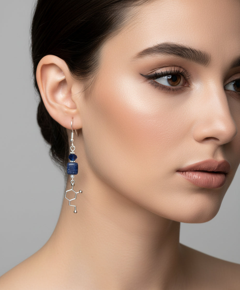 Dopamine Nurse Doctor Earrings - Blue Stone Medical Jewelry | 2 Inches