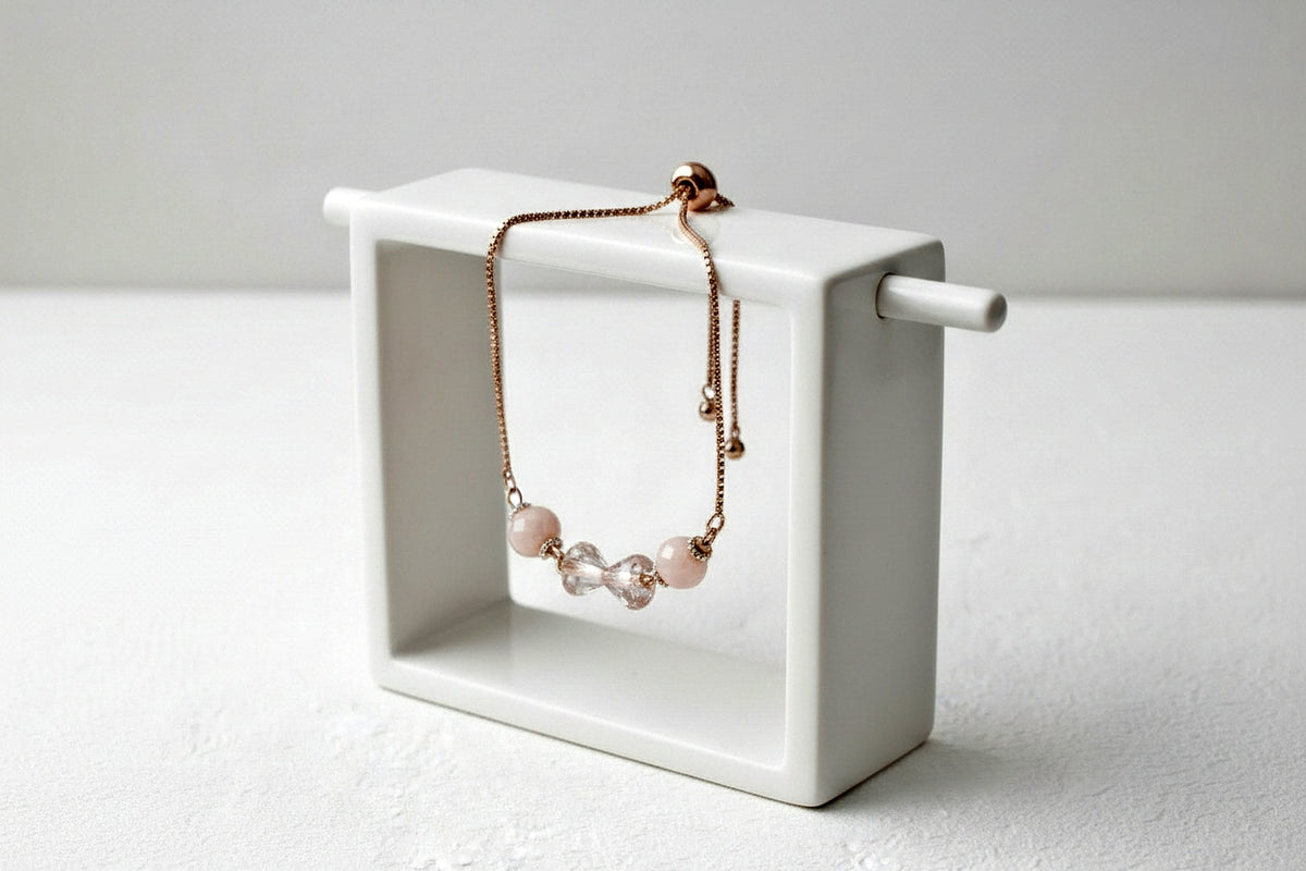 Rose Gold Adjustable Bracelet with Czech Flower Beads & Crystal Accents