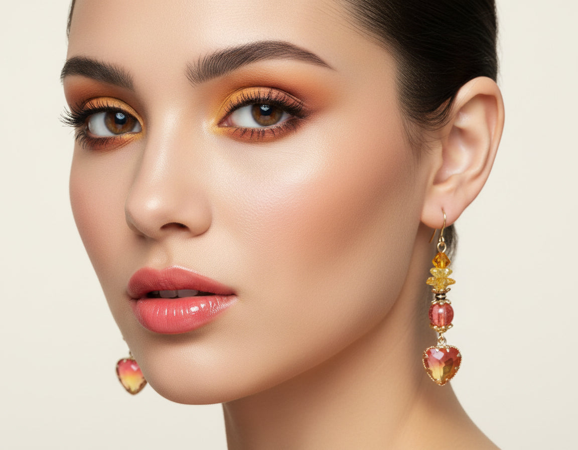 Orange Red Gold Earrings - Warm Autumn Tones | 2.5 Inches