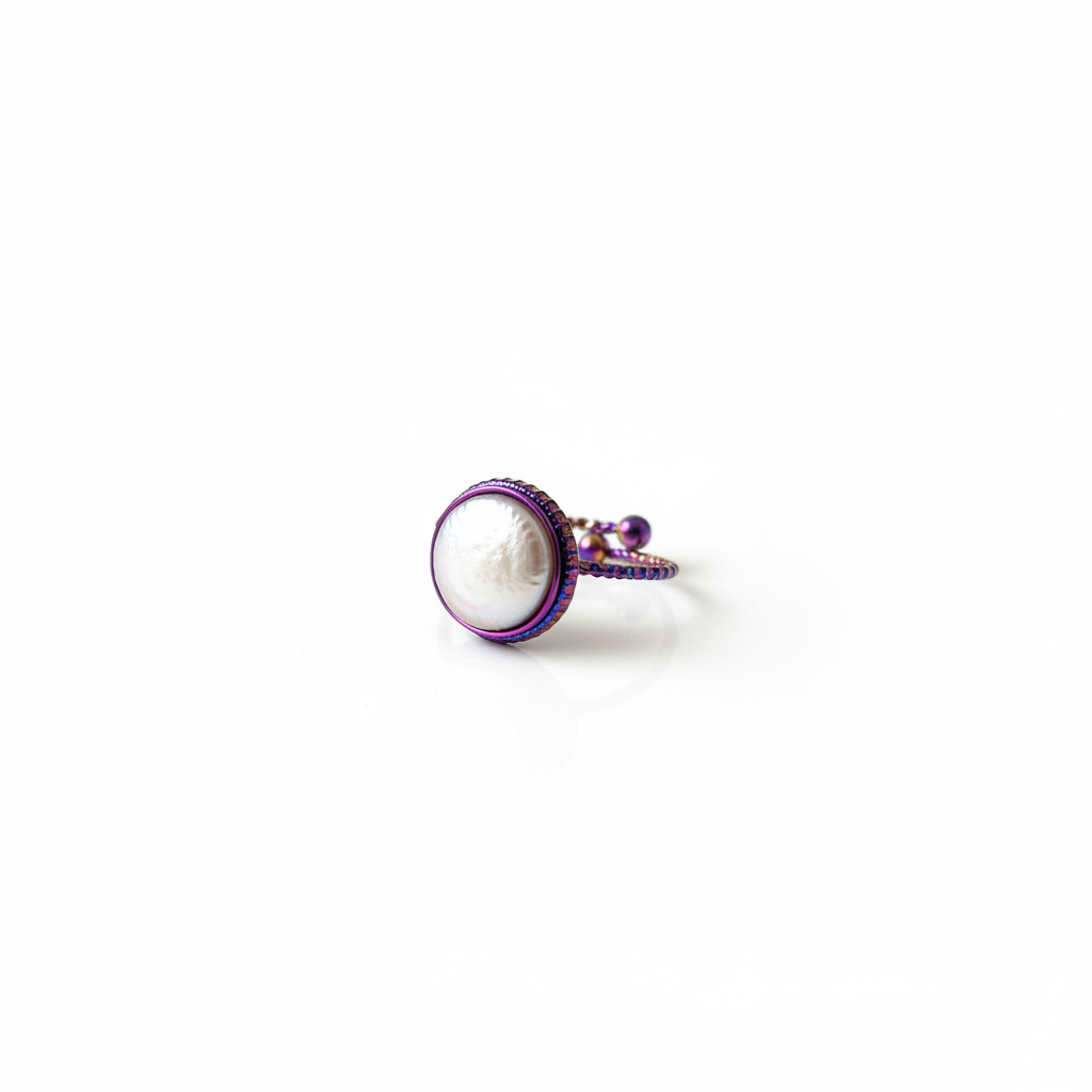 Rainbow Ion Plating Adjustable Ring with Baroque Freshwater Pearl - Size 7.5