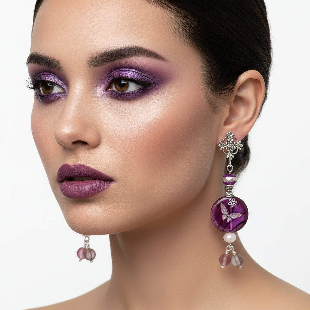 Purple Mother of Pearl Earrings - Iridescent Shell | 2.25 Inches