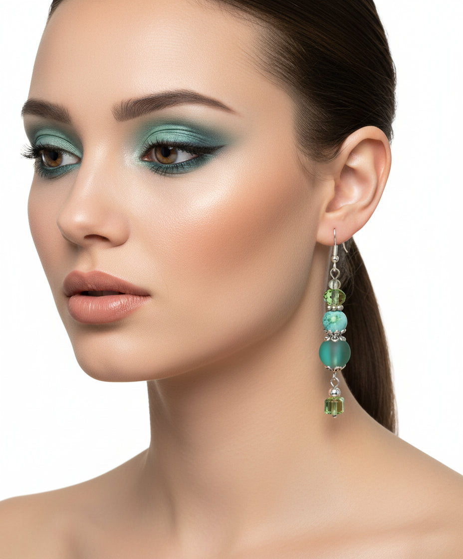 Light Green Glass Beaded Earrings - Fresh Spring Color | 2.5 Inches