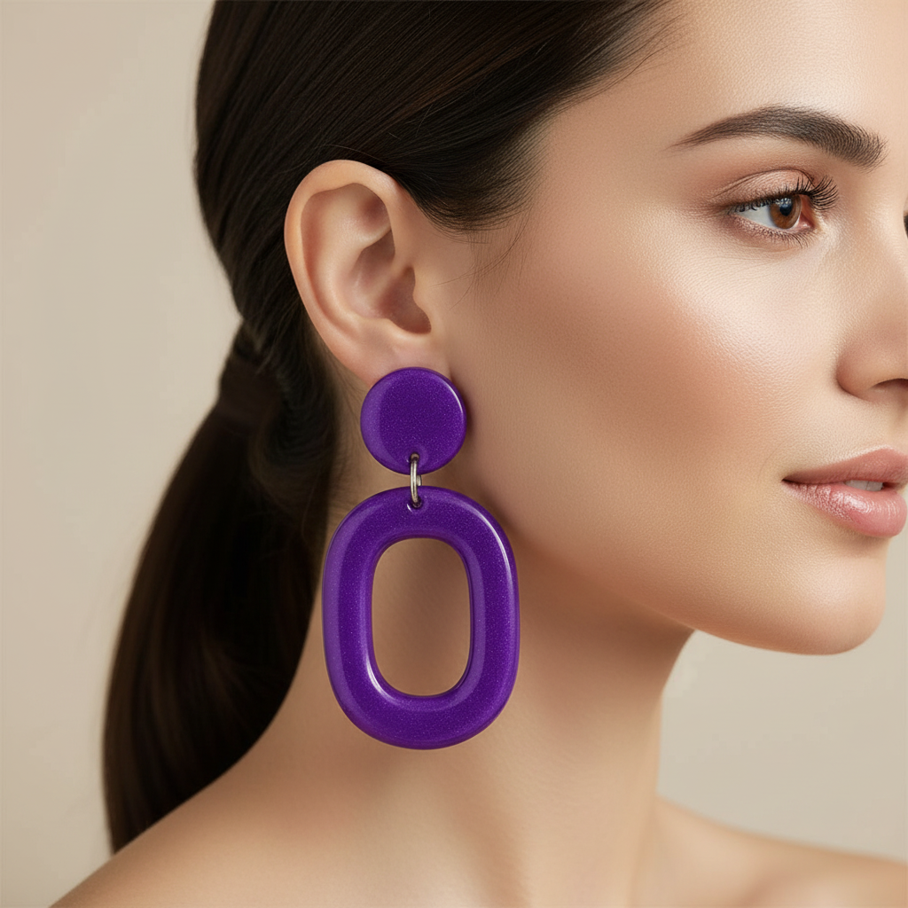 Purple Elegant Resincrete Earrings 2.75inches