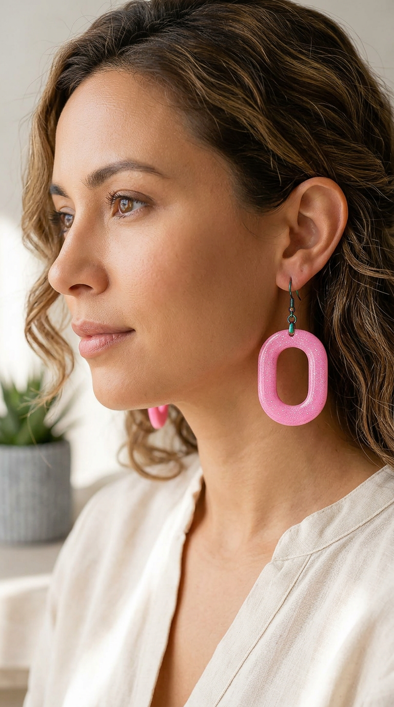 Pink Iridescent Resin Hoop Earrings – Rainbow Ion Plated French Hooks