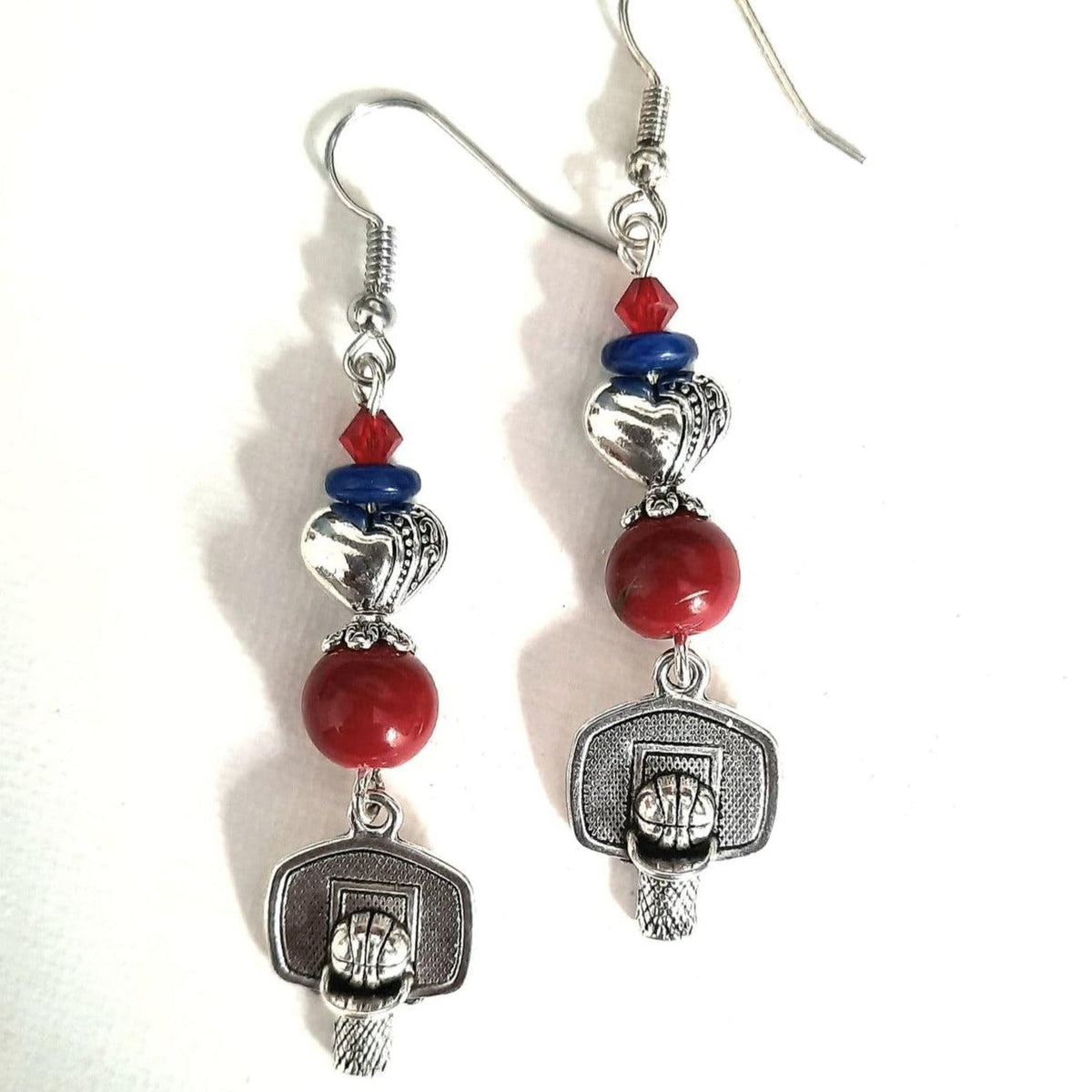 Adorable 2.5 inches basketball earrings silver-plated heart and beaded