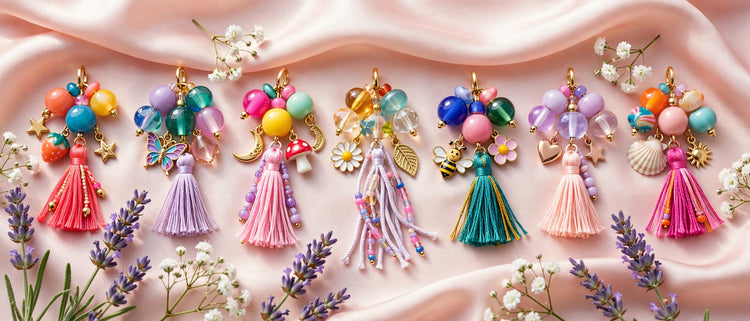 Handmade bag charms and purse charms with colorful beads and tassels