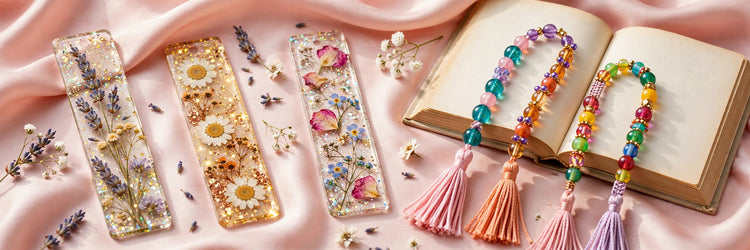 Handmade resin bookmarks with dried flowers and beaded bookmarks