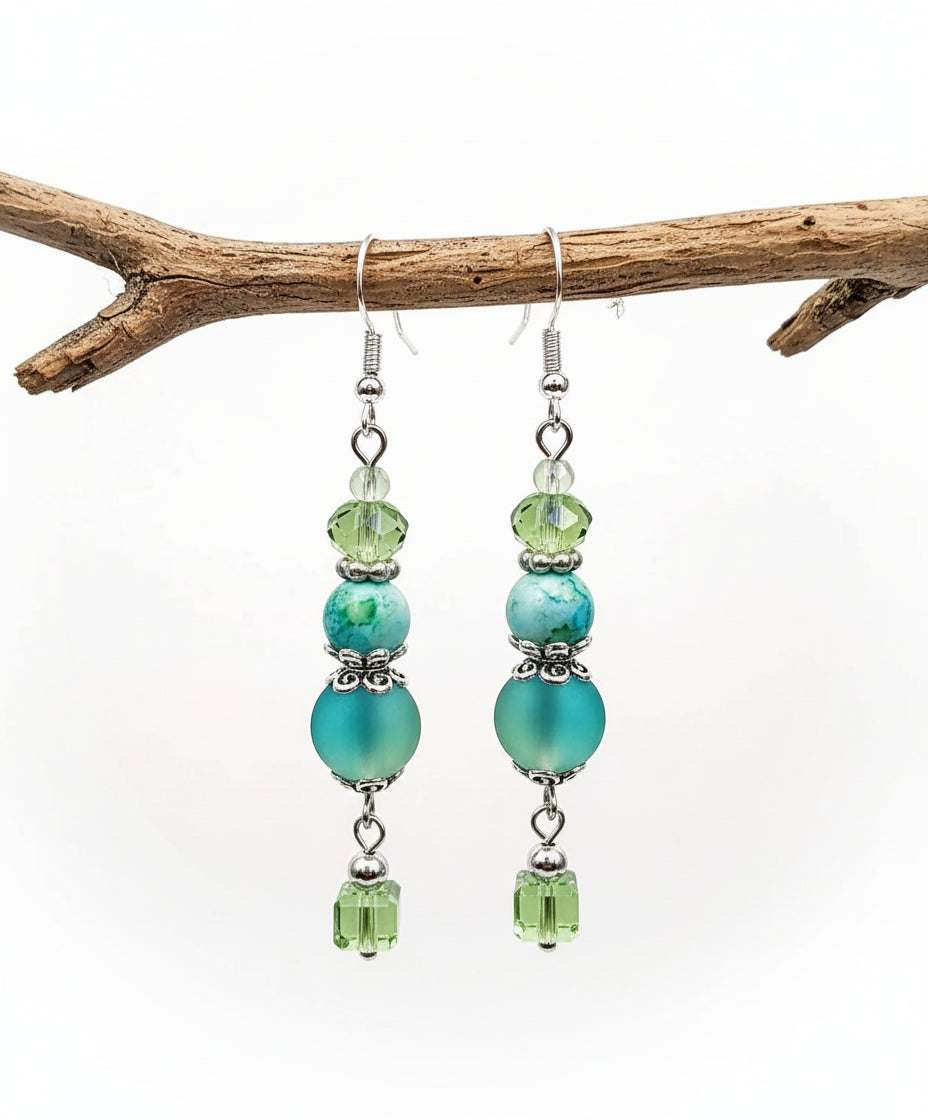 Light Green Glass Beaded Earrings - Fresh Spring Color | 2.5 Inches
