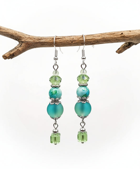 Light Green Glass Beaded Earrings - Fresh Spring Color | 2.5 Inches