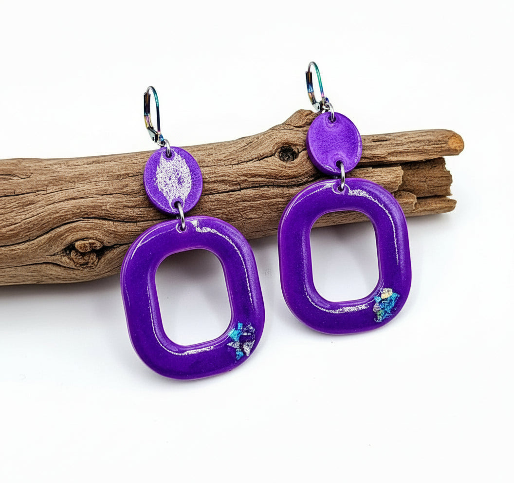 Purple Elegant Resincrete Earrings 2.75inches