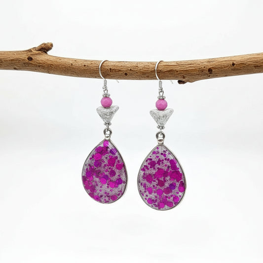 Pink Resin Drop Earrings - Handcrafted Floral Design | 2.5 Inches