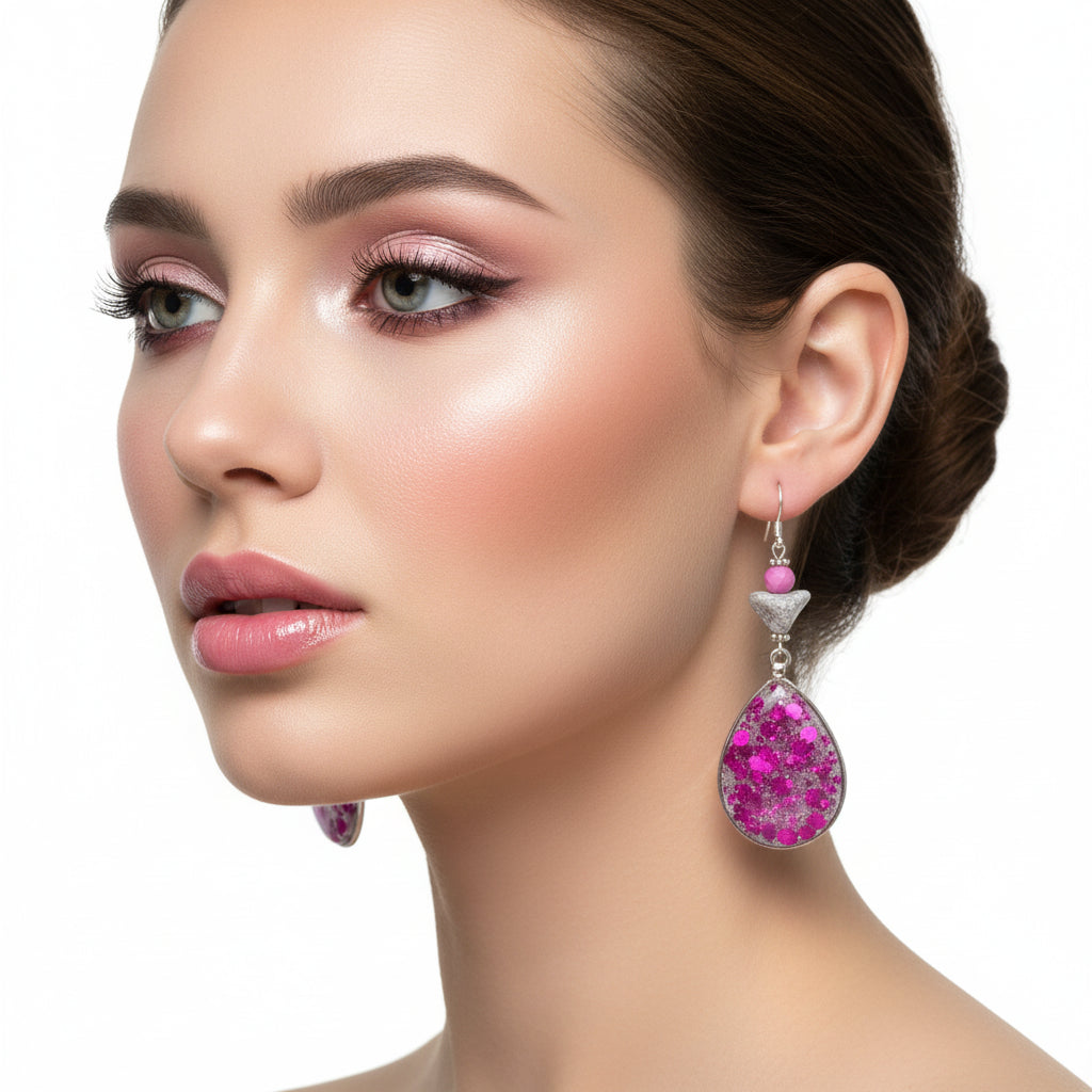 Pink Resin Drop Earrings - Handcrafted Floral Design | 2.5 Inches