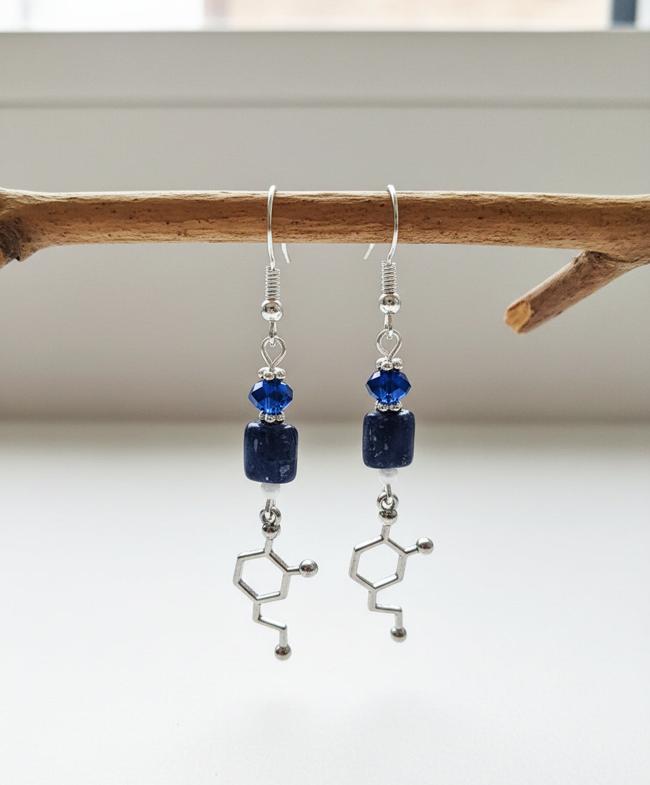 Dopamine Nurse Doctor Earrings - Blue Stone Medical Jewelry | 2 Inches