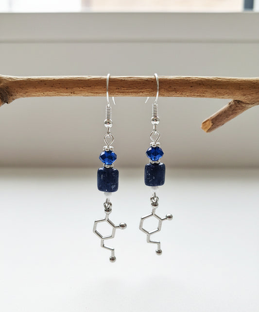 Dopamine Nurse Doctor Earrings - Blue Stone Medical Jewelry | 2 Inches