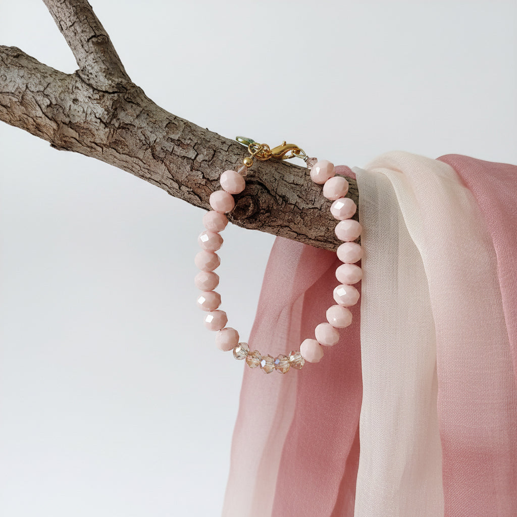 Austrian Crystal Beaded Bracelet | Wine Red & Beige | Handmade Jewelry
