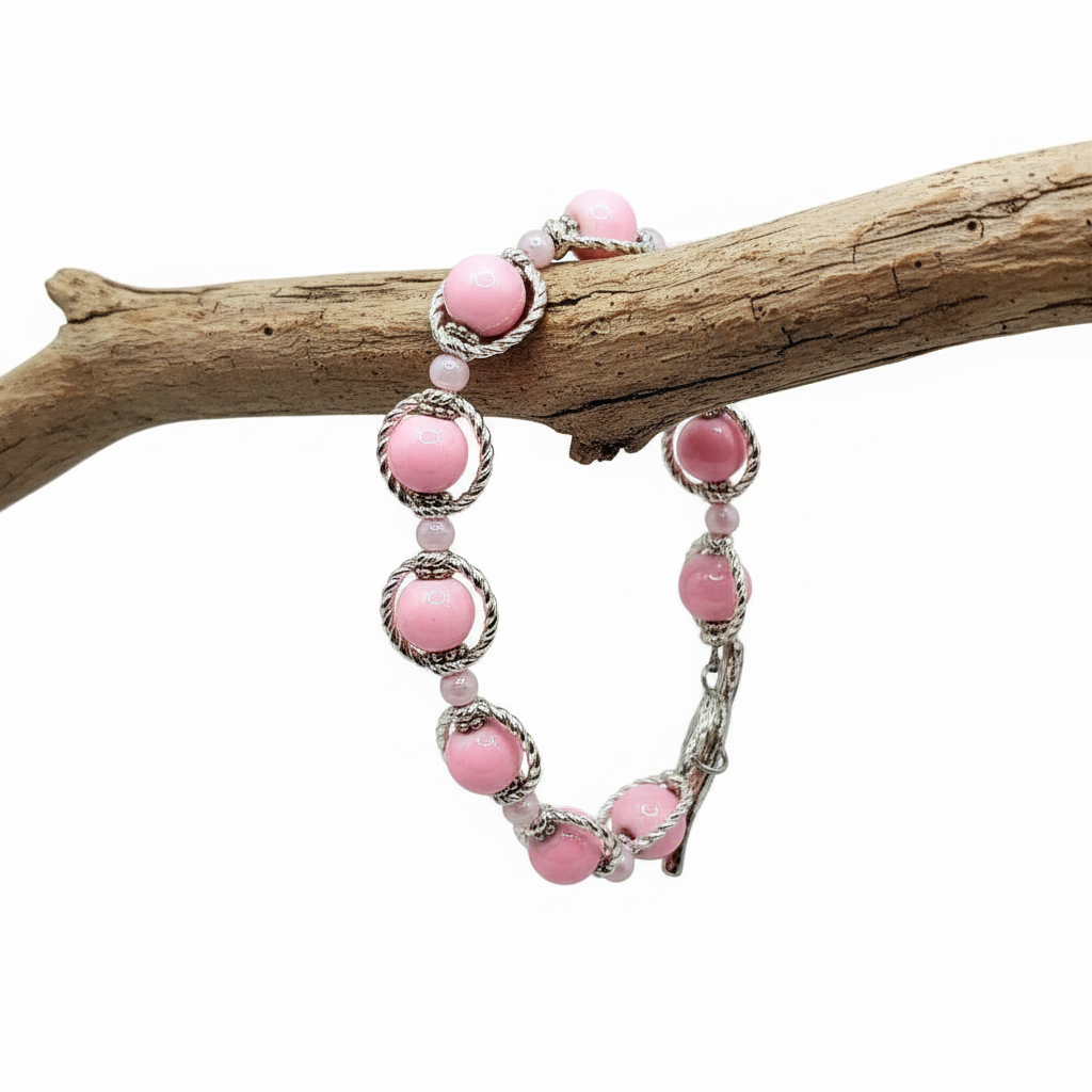 Pink Glass Pearl Bracelet - Silver Toggle Clasp | Adjustable 6-7.75"