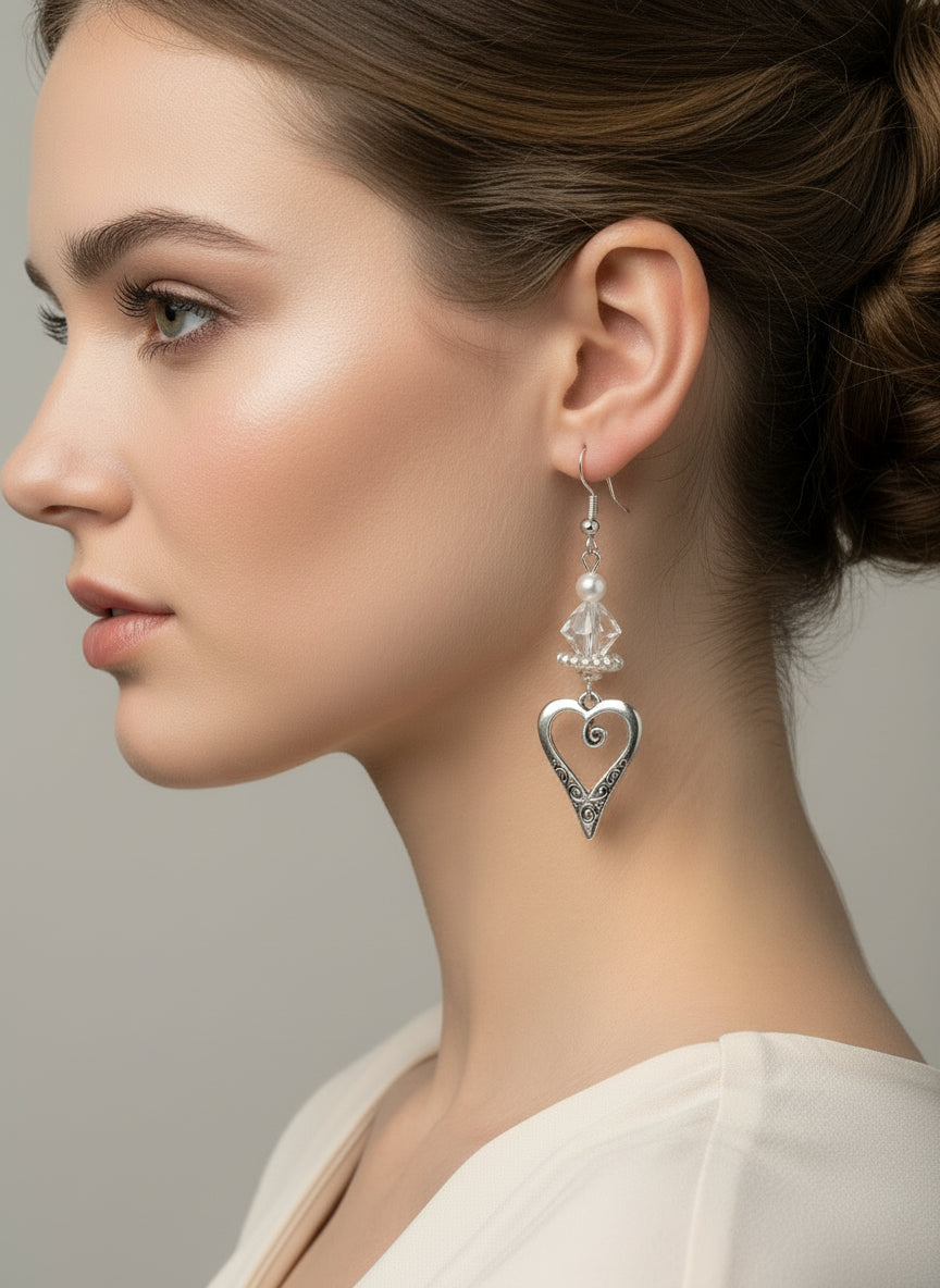 Pink Lucite Heart Earrings - Silver Accents Multiple Colors | 2 Inches