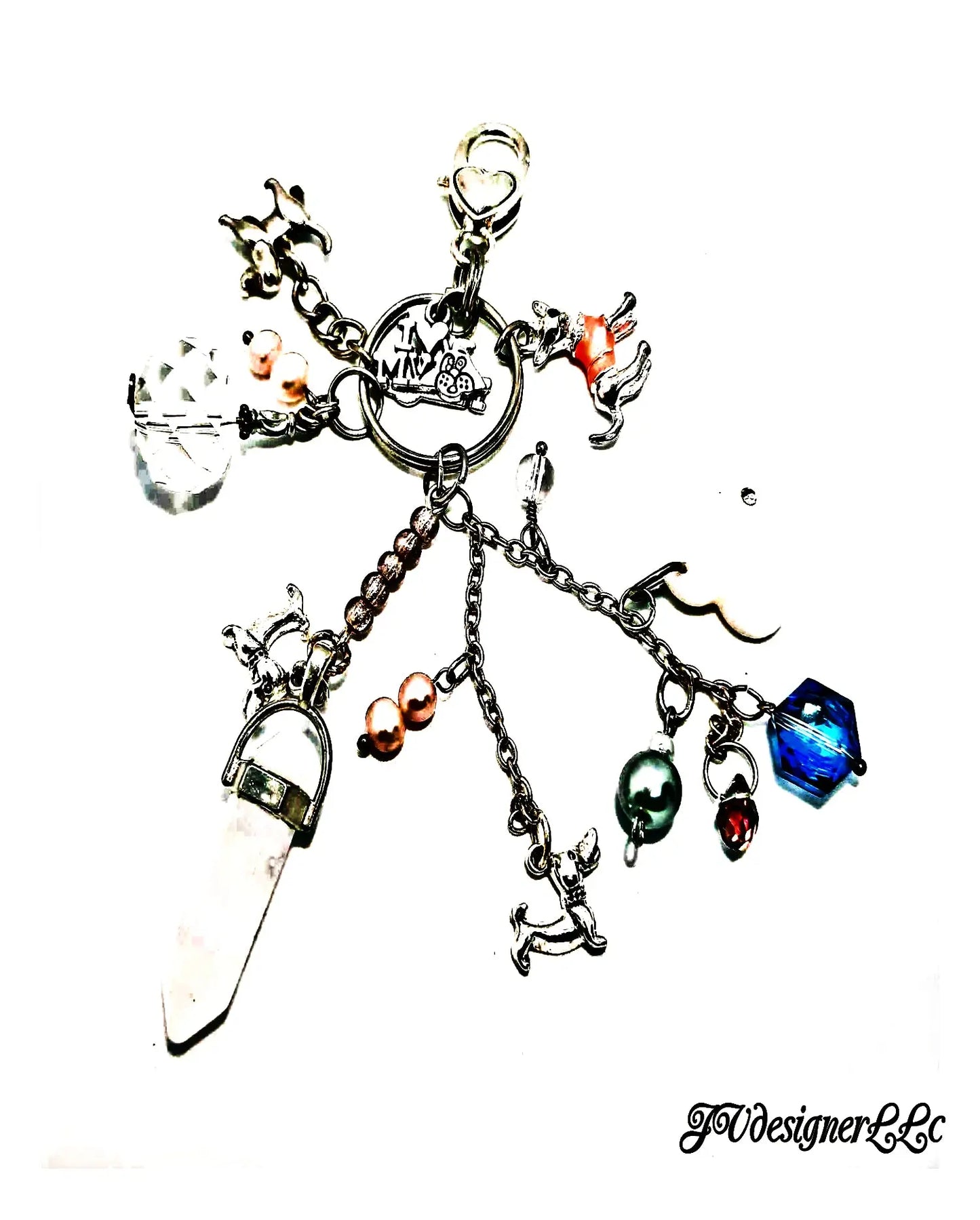 Purse charms dog crystal healing stone