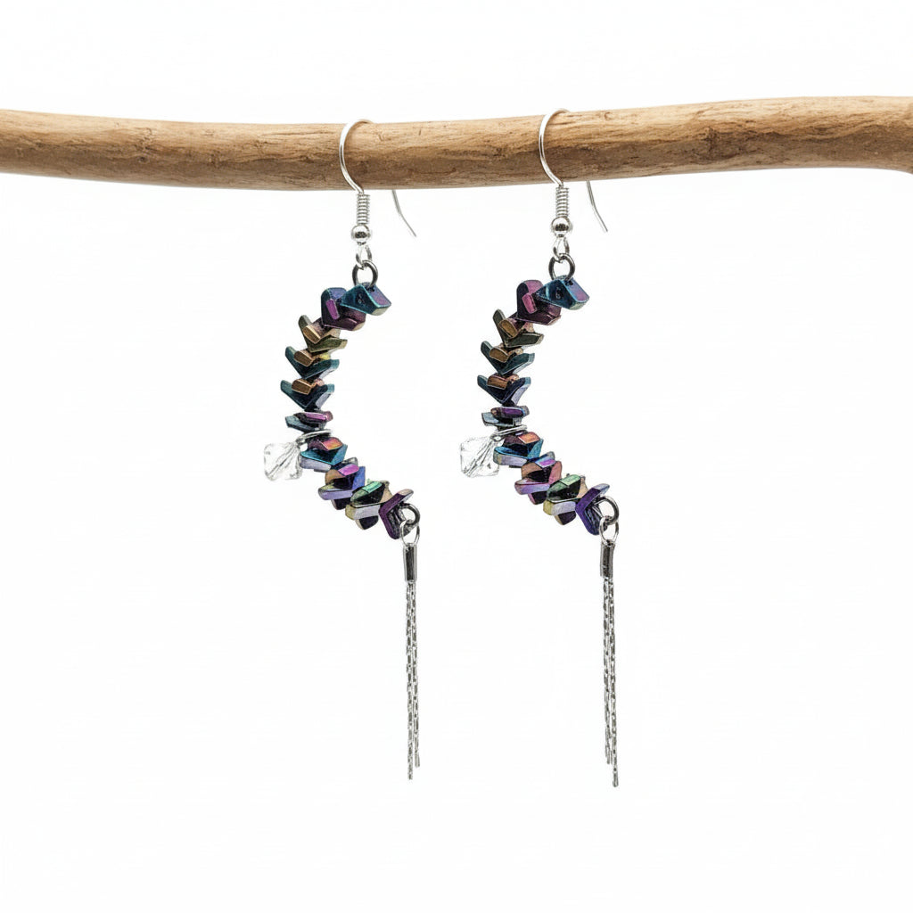 Rainbow Open Hoop Earrings - Colorful Beaded Design | 2.5 Inches