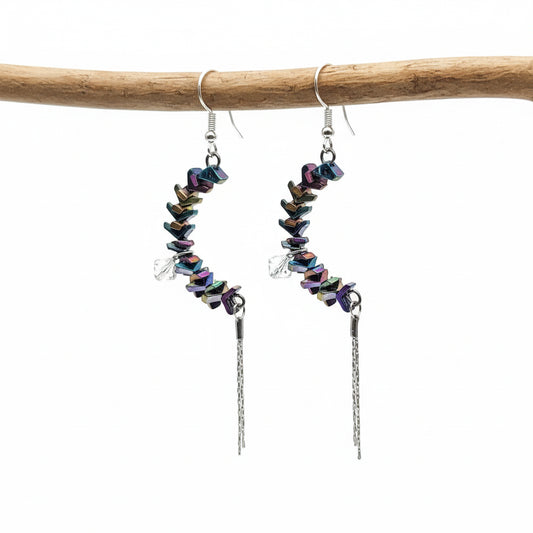 Rainbow Open Hoop Earrings - Colorful Beaded Design | 2.5 Inches