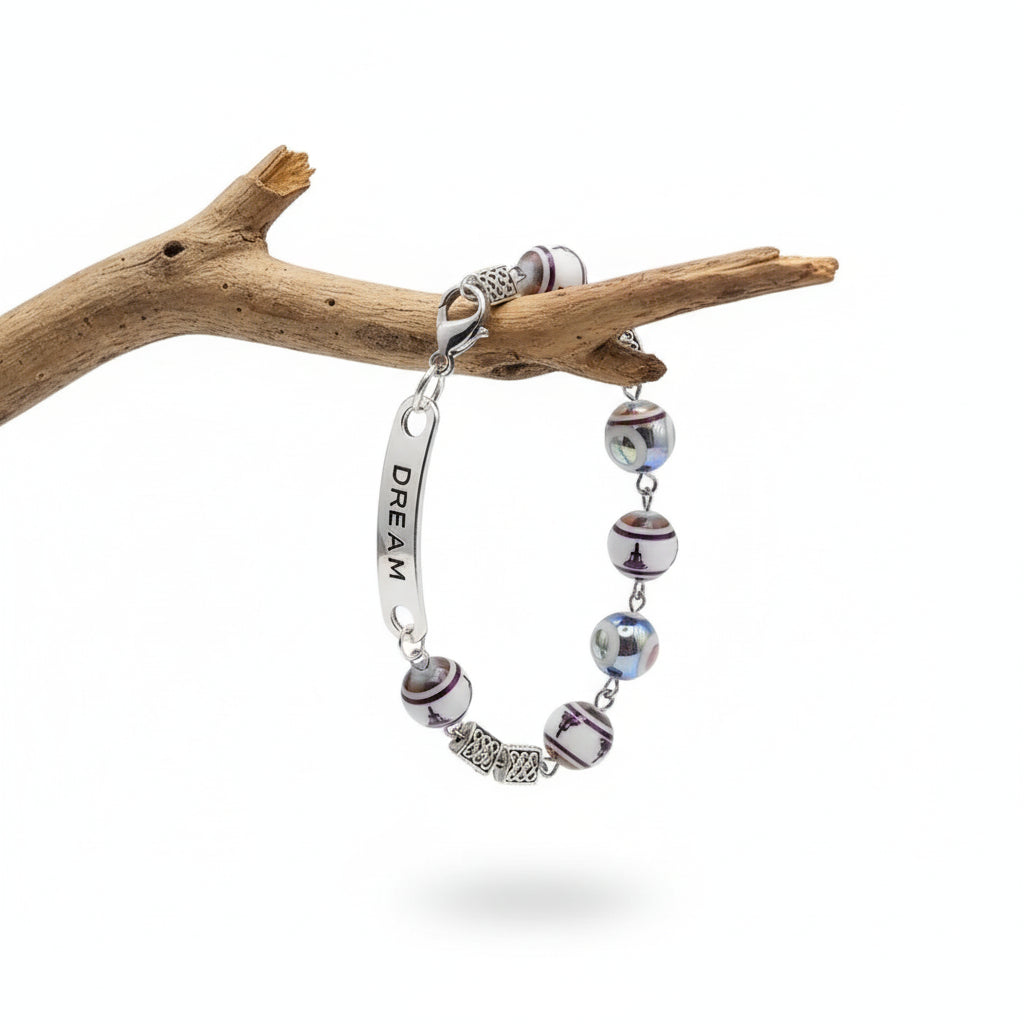 Unisex Glass Buddha Bead Bracelet - Stretch Design with Silver Accents | 7-7.75"