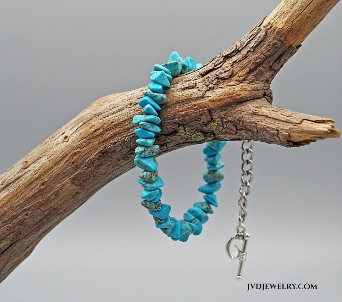 Turquoise chip Bracelet silver toggle clasp unisex