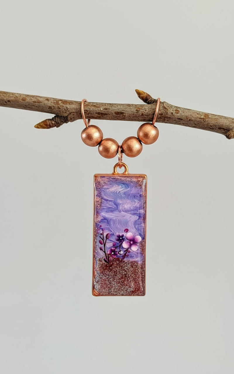 Handcrafted Resin pendant Necklace with black cord and gold beads Accessories