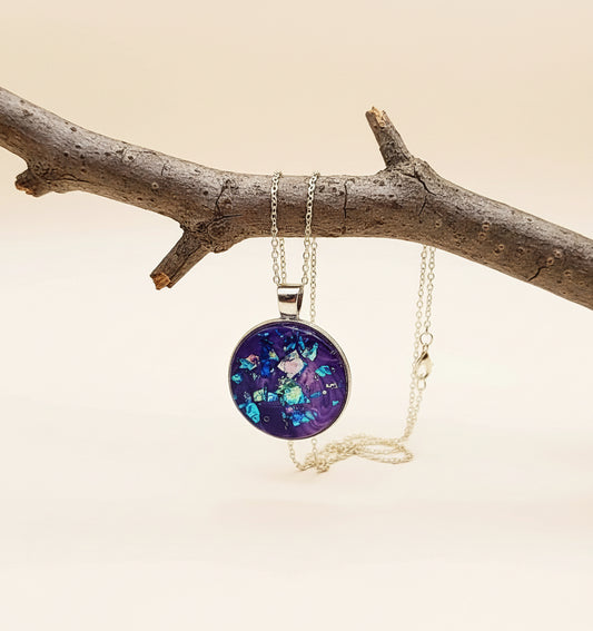 Round Silver Frame Resin Art Necklace