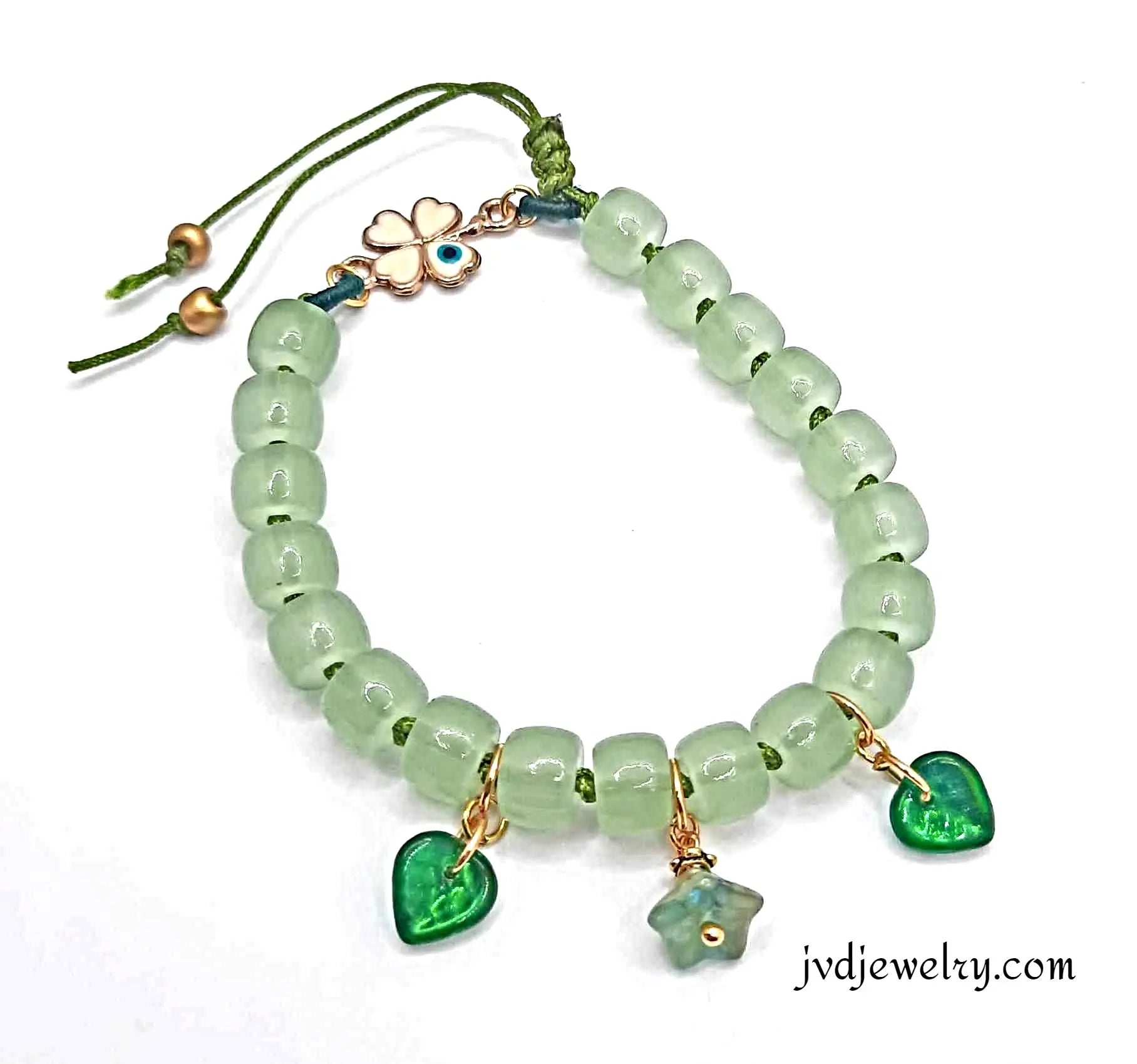 Minimalist Adjustable Green Bracelet with Protective Evil Eye