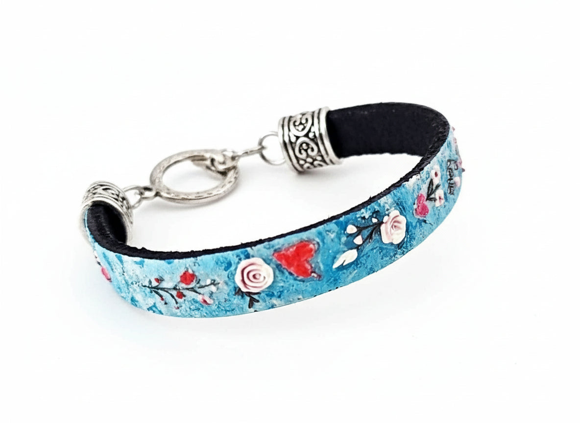 Handpainted black Leather Bracelet