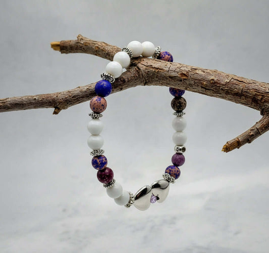 Effortless Slip-On Silver Heart Gemstone Bracelet