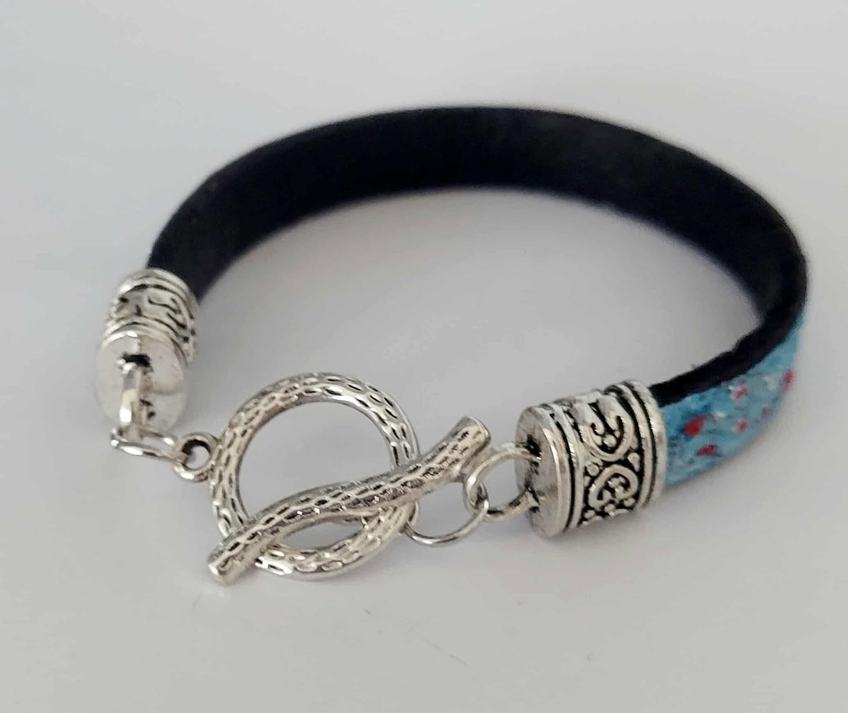 Handpainted black Leather Bracelet