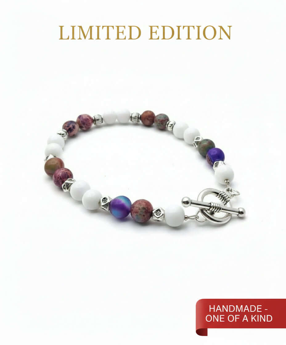 Comfort-Fit Purple & White Stone Stretch Bracelet
