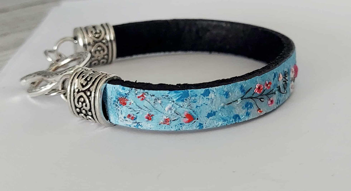 Handpainted black Leather Bracelet