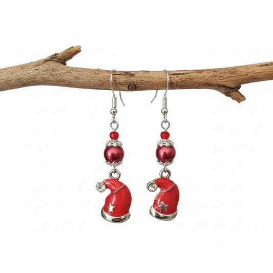 Christmas Santa Hat Earrings - Festive Enamel Stud Earrings Holiday Jewelry