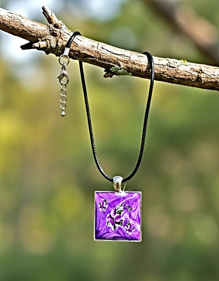 Handcrafted Clay resin purple pendant necklace 18inches