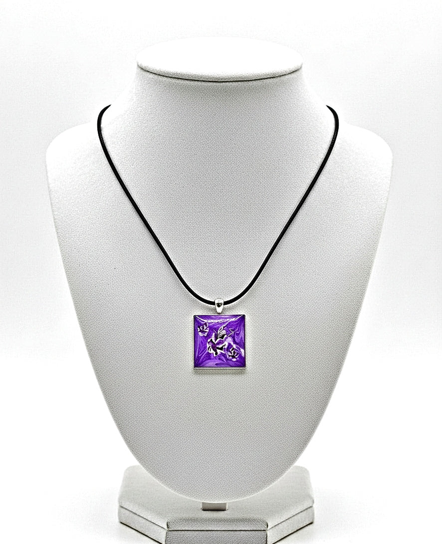 Handcrafted Clay resin purple pendant necklace 18inches