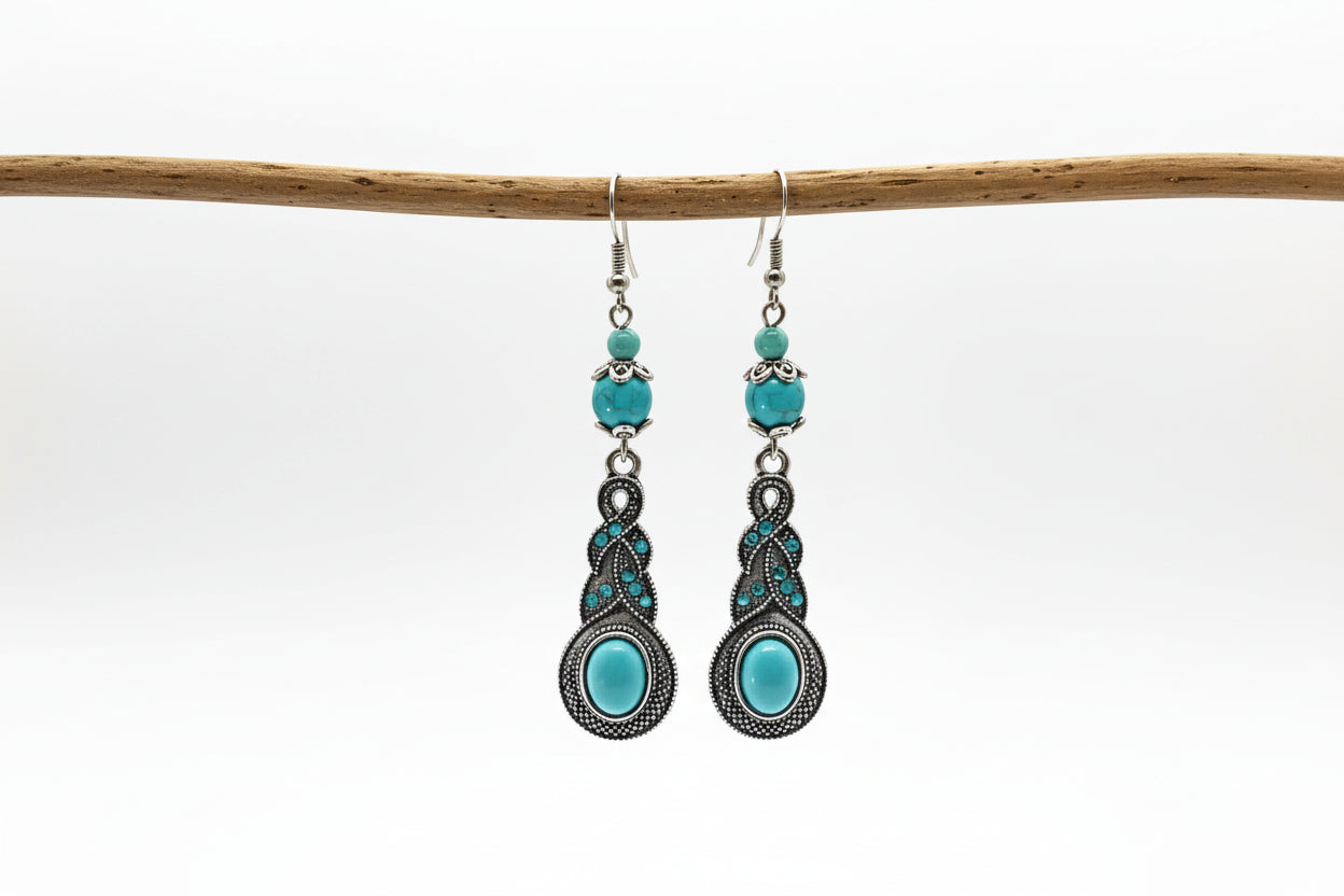 Vintage-Inspired Silver & Turquoise Dangle Earrings