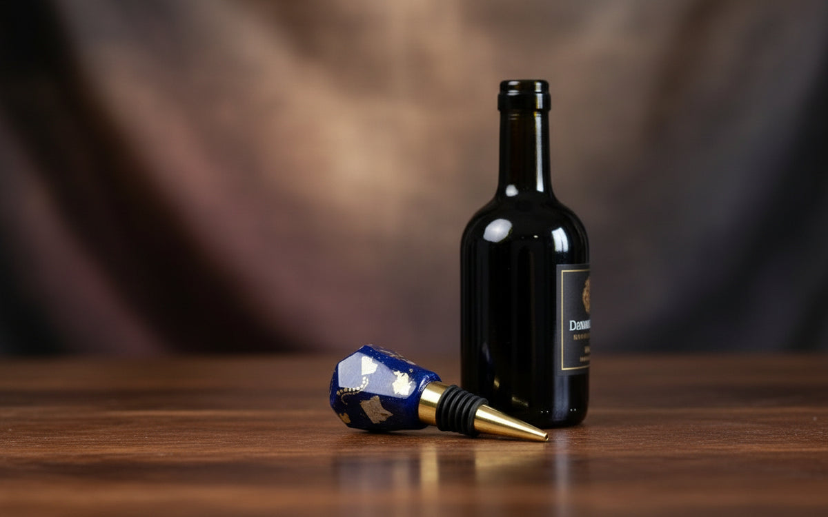Navy blue resin Handcrafted wine stopper Gold accessories
