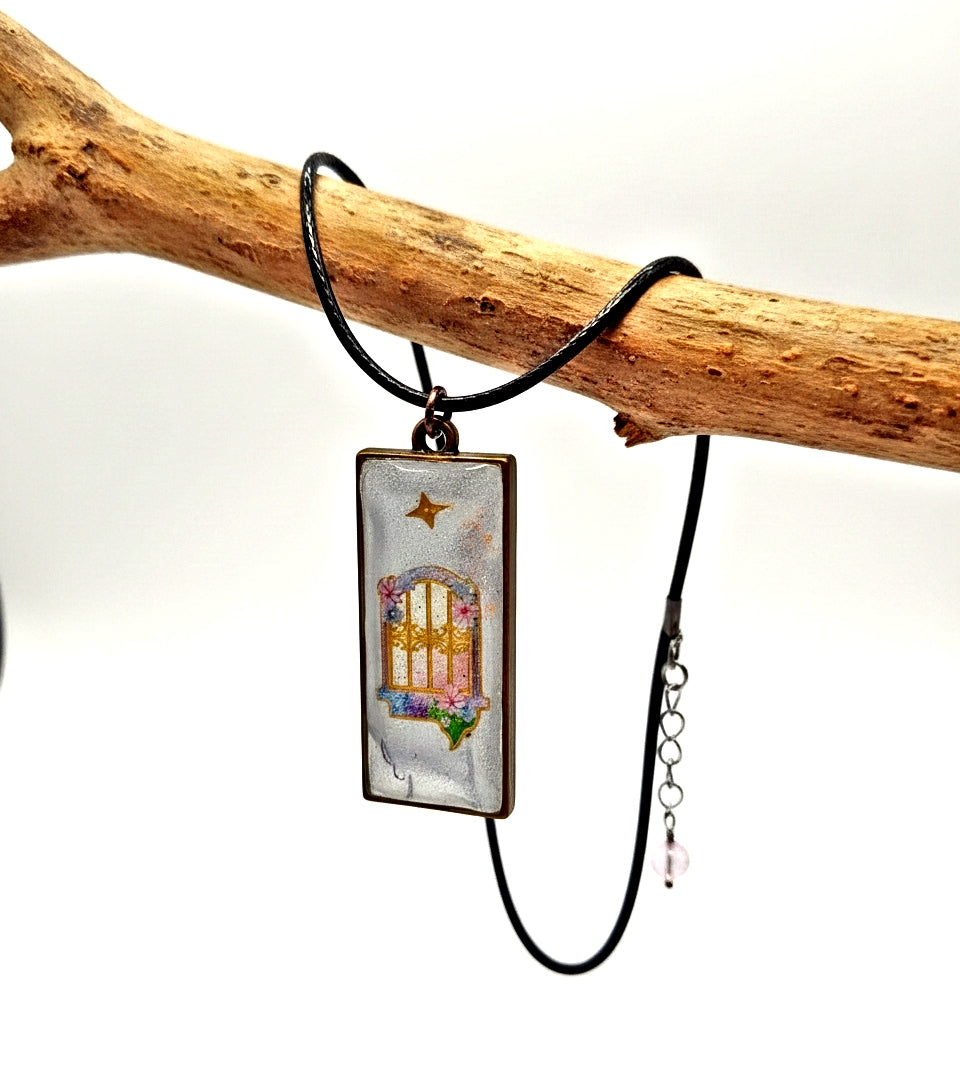 Reversible Resin Leaf Necklace 18 Inch - Dual Sided Pendant Lobster Clasp