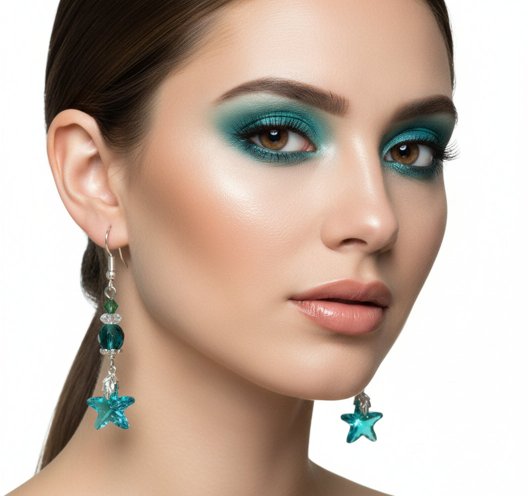 Starfish Earrings - Iridescent Czech Glass Bead Silver Plated Dangle Earrings