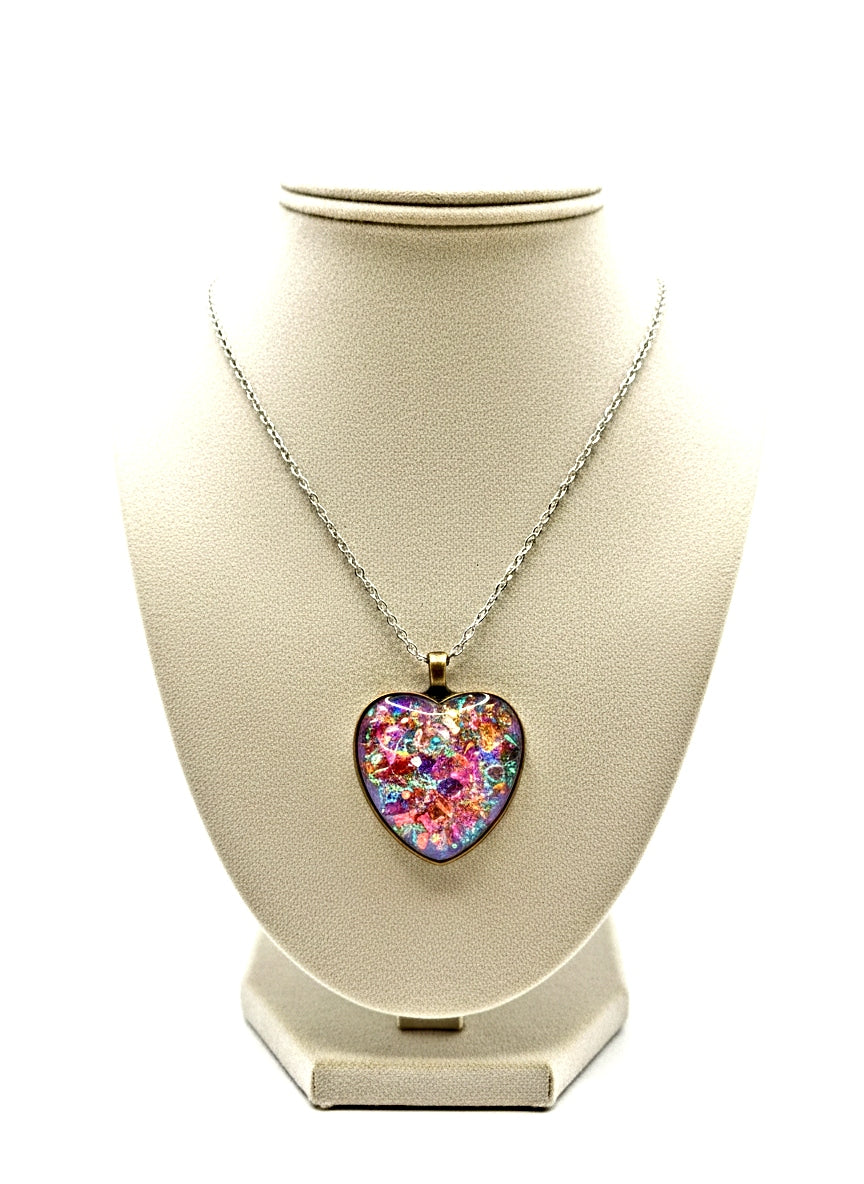 Handcrafted heart pendant glass resin with chain