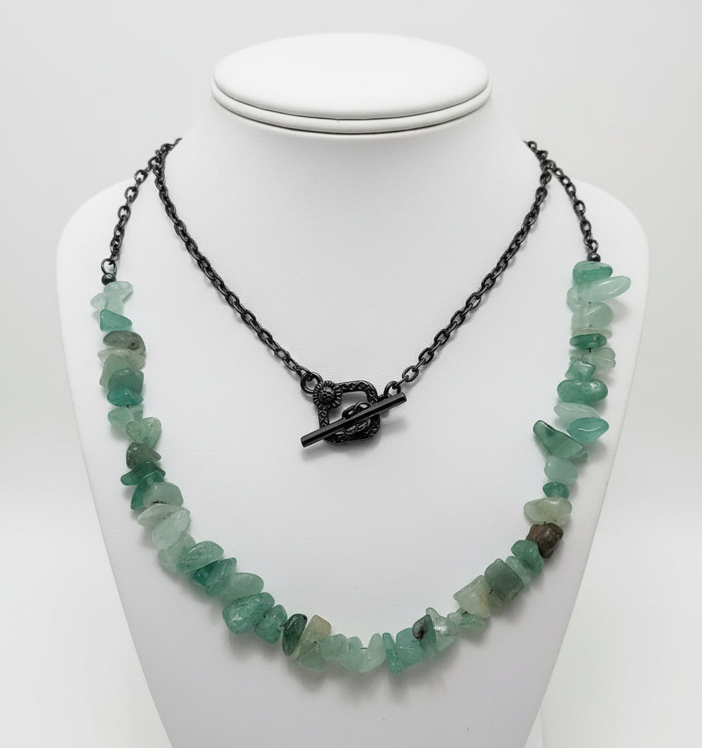 Chip aventurine necklace beach black chain 26inches