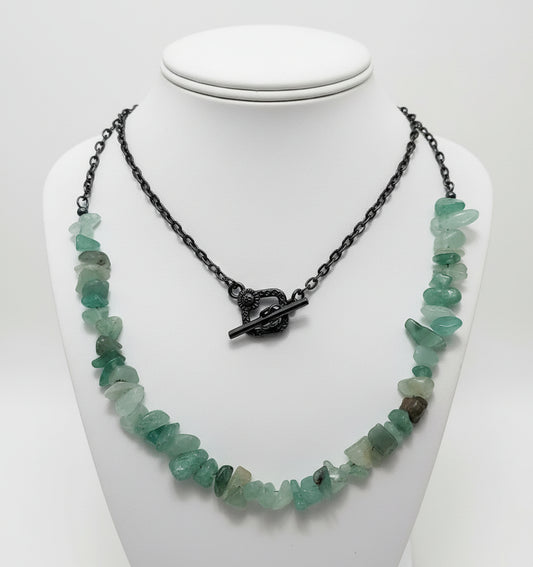 Chip aventurine necklace beach black chain 26inches