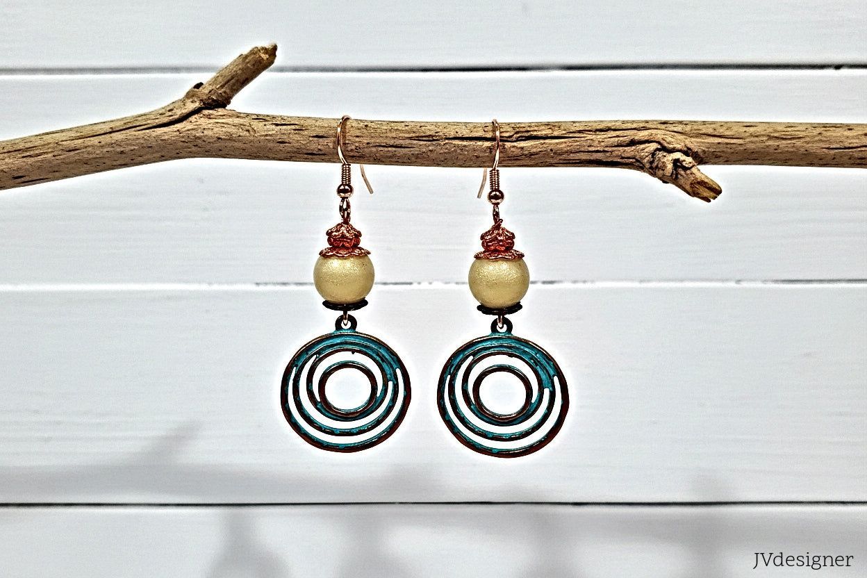 Patina Swirl Earrings Rose Gold - Handmade French Hook Dangle Earrings