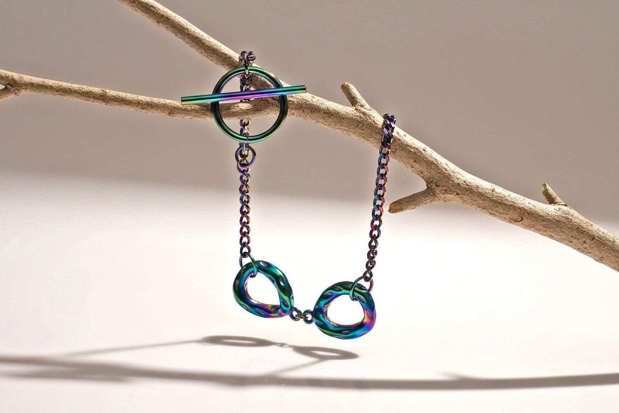 Rainbow Chain Connector Ion Plating Toggle Bracelet - Handmade Jewelry