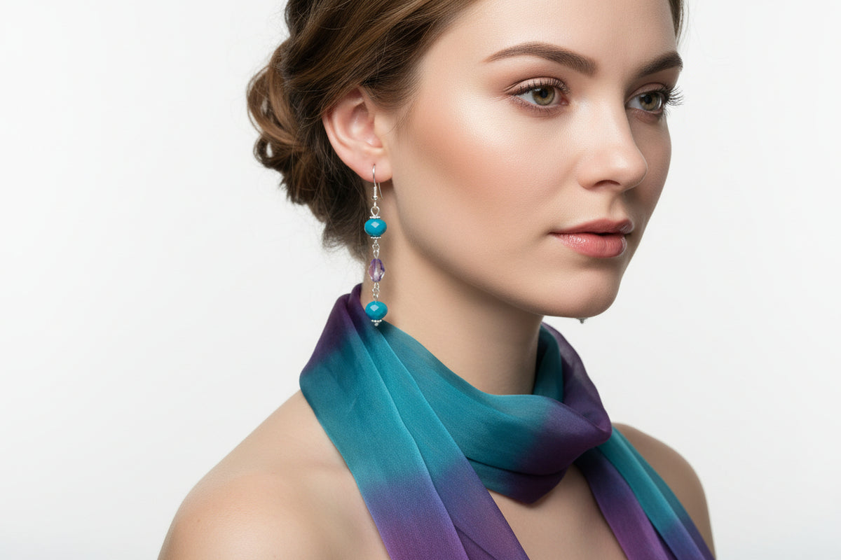 Handmade Glass Bead Earrings – Lavender & Teal