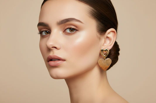 Resin Gold Heart Earstud Earrings - Handmade Premium Jewelry