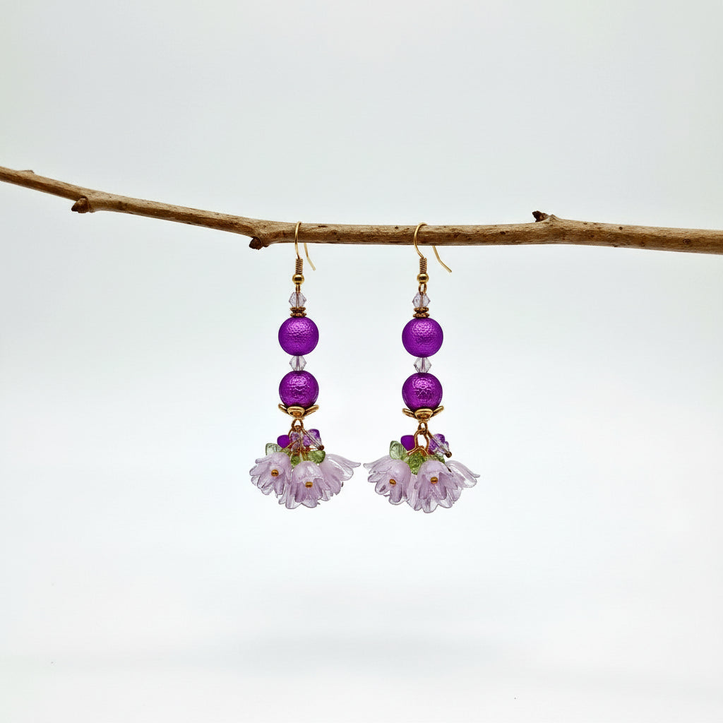 Bouquet de Fleur Earrings - Purple & Pink Floral | 2.5 Inches