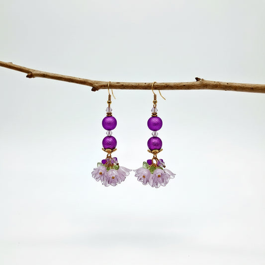 Bouquet de Fleur Earrings - Purple & Pink Floral | 2.5 Inches